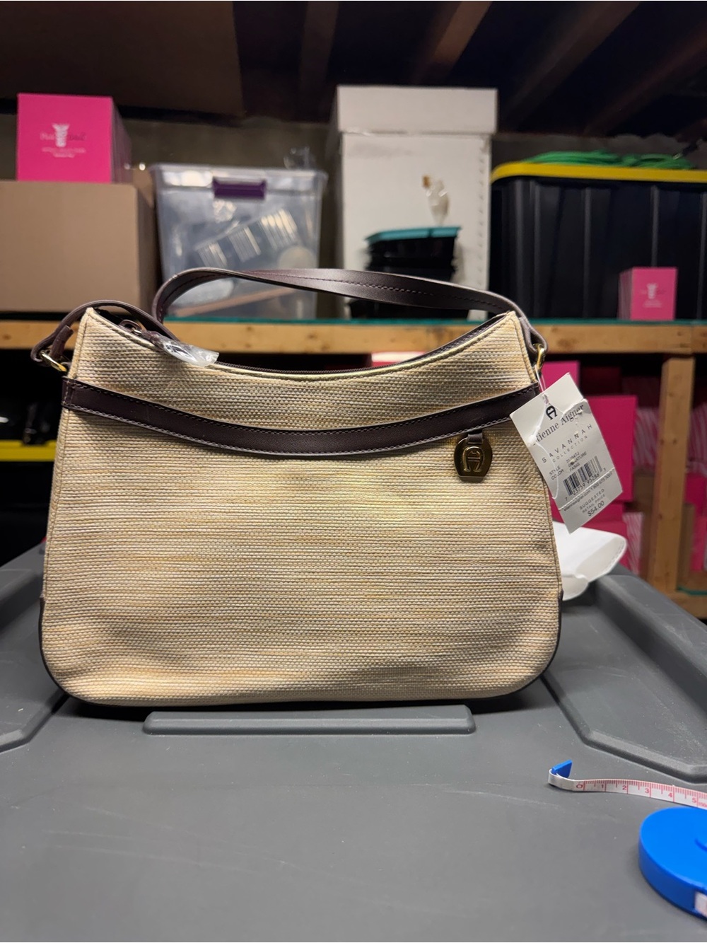 Etienne Aigner Beige and Brown Woven Shoulder Bag